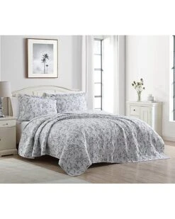 Laura Ashley Branch Toile 3Pc Grey Quilt Set Home