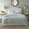 Laura Ashley Solid Diamond Stitch Velvet Reversible Quilt Set Home