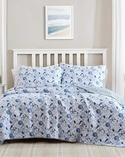 Laura Ashley Sea Whispers 3Pc Blue Quilt Set Home