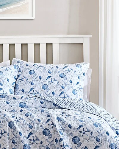 Laura Ashley Sea Whispers 3Pc Blue Quilt Set Home 3 Laura Ashley Sea Whispers 3Pc Blue Quilt Set Home - Image 3