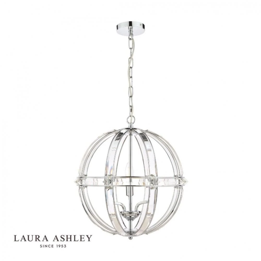 Laura Ashley AIDAN Glass & Polished Chrome 3 Light Globe Chandelier 1 Laura Ashley AIDAN Glass & Polished Chrome 3 Light Globe Chandelier