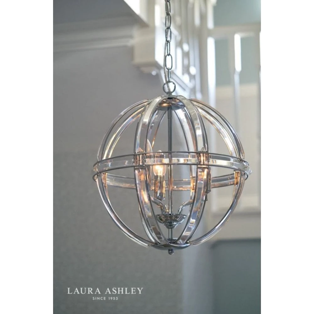 Laura Ashley AIDAN Glass & Polished Chrome 3 Light Globe Chandelier 4 Laura Ashley AIDAN Glass & Polished Chrome 3 Light Globe Chandelier - Image 4