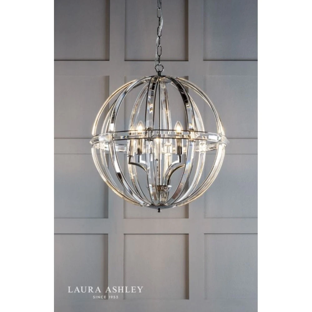 Laura Ashley AIDAN Glass & Polished Chrome 5 Light Globe Chandelier 3 Laura Ashley AIDAN Glass & Polished Chrome 5 Light Globe Chandelier - Image 3