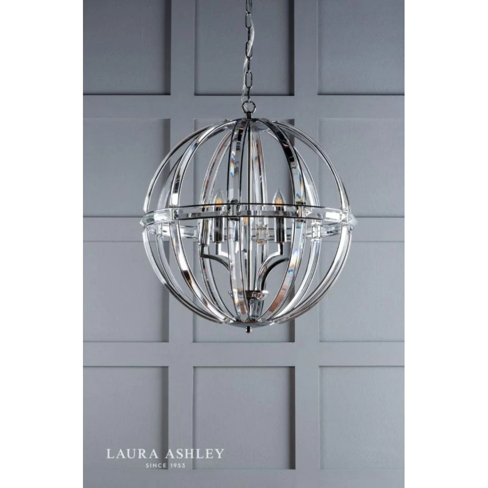 Laura Ashley AIDAN Glass & Polished Chrome 5 Light Globe Chandelier 4 Laura Ashley AIDAN Glass & Polished Chrome 5 Light Globe Chandelier - Image 4