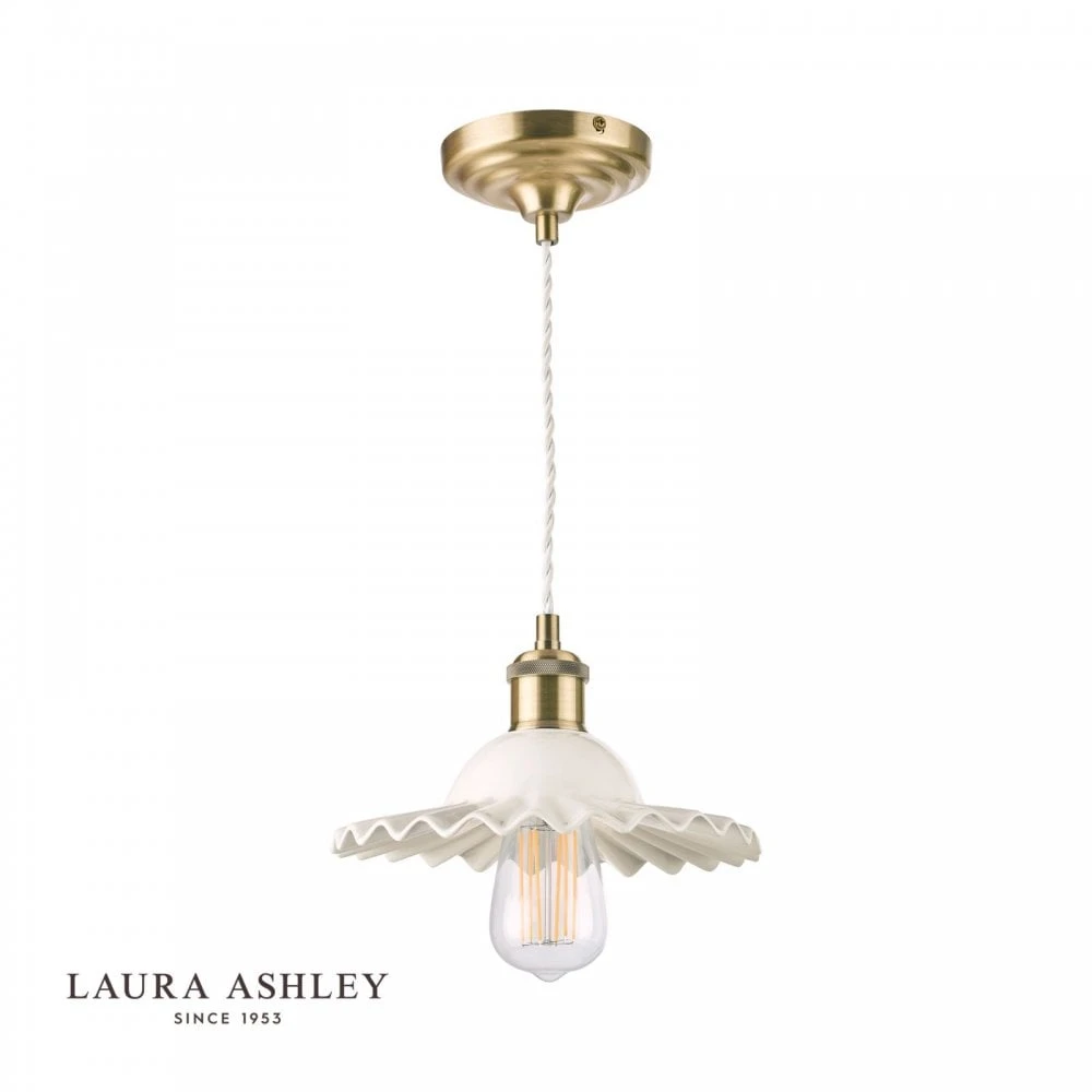Laura Ashley BECA Small Pendant White Ceramic Antique Brass 2 Laura Ashley BECA Small Pendant White Ceramic Antique Brass - Image 2