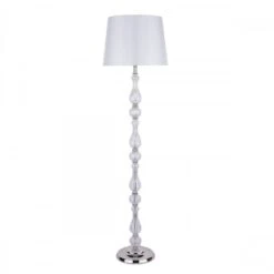 Laura Ashley BRADSHAW Standard Lamp Polished Nickel & Ribbed Glass With White Tapered Drum Shade