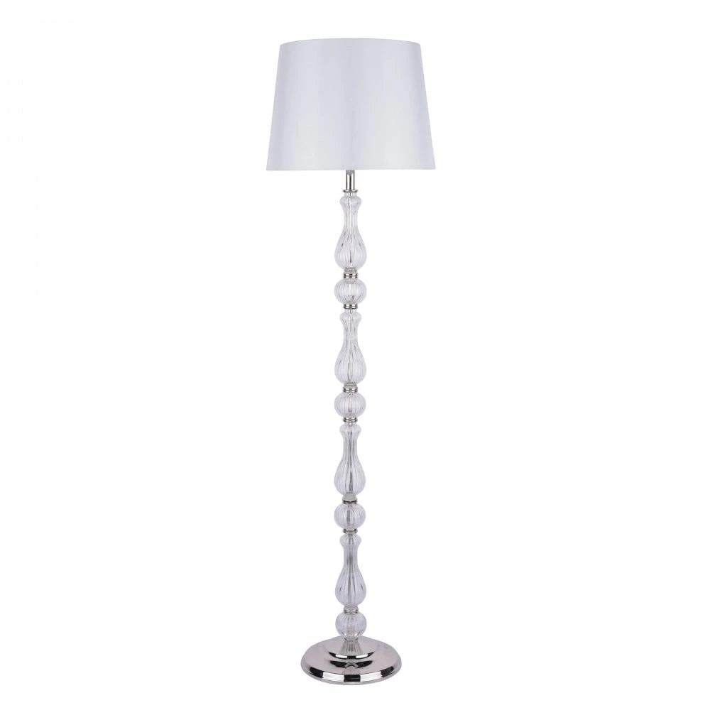Laura Ashley BRADSHAW Standard Lamp Polished Nickel & Ribbed Glass With White Tapered Drum Shade 1 Laura Ashley BRADSHAW Standard Lamp Polished Nickel & Ribbed Glass With White Tapered Drum Shade