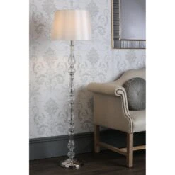 Laura Ashley -Laura Ashley bradshaw standard lamp polished nickel ribbed glass with white tapered drum shade p24070 44921 image