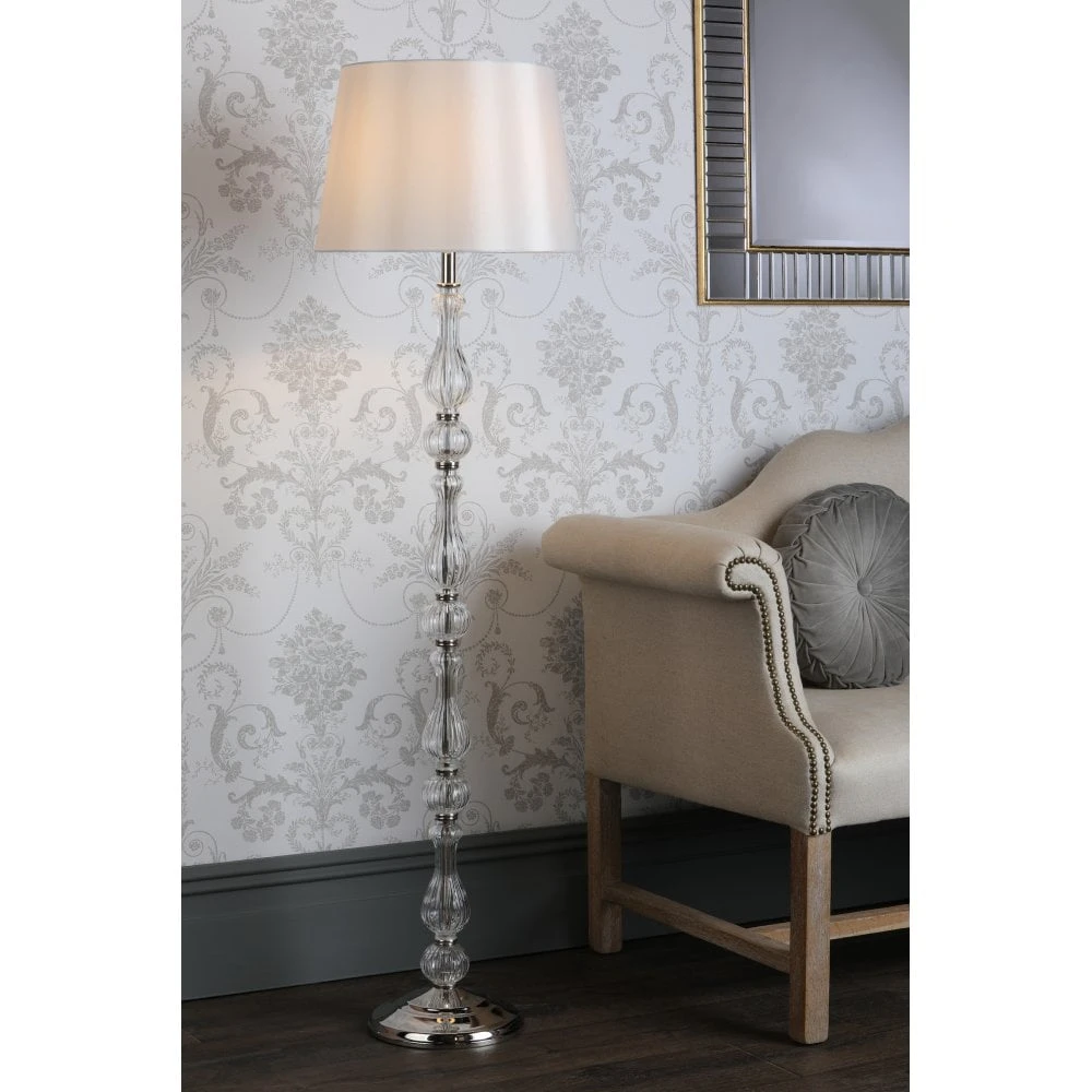Laura Ashley BRADSHAW Standard Lamp Polished Nickel & Ribbed Glass With White Tapered Drum Shade 2 Laura Ashley BRADSHAW Standard Lamp Polished Nickel & Ribbed Glass With White Tapered Drum Shade - Image 2