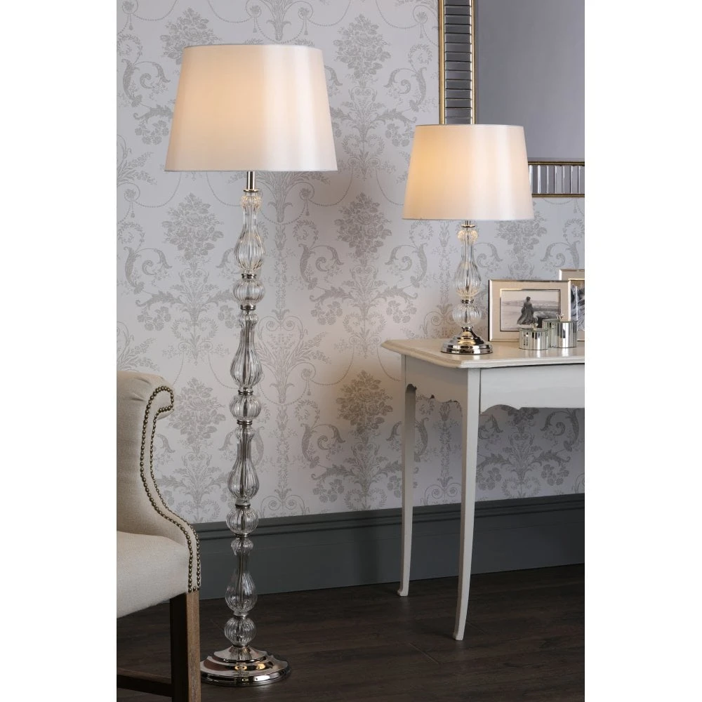 Laura Ashley BRADSHAW Standard Lamp Polished Nickel & Ribbed Glass With White Tapered Drum Shade 3 Laura Ashley BRADSHAW Standard Lamp Polished Nickel & Ribbed Glass With White Tapered Drum Shade - Image 3