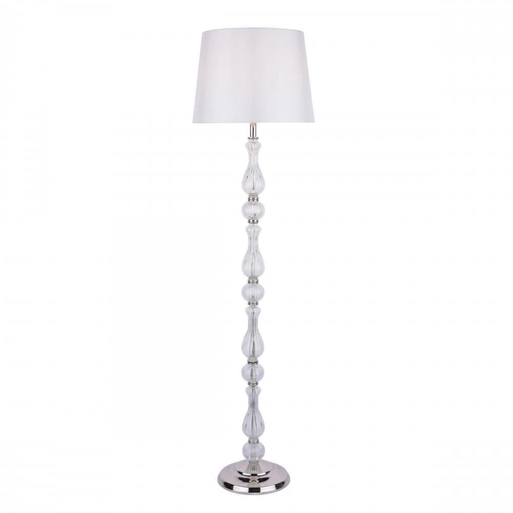 Laura Ashley BRADSHAW Standard Lamp Polished Nickel & Ribbed Glass With White Tapered Drum Shade 7 Laura Ashley BRADSHAW Standard Lamp Polished Nickel & Ribbed Glass With White Tapered Drum Shade - Image 7