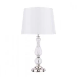 Laura Ashley BRADSHAW Table Lamp Polished Nickel & Ribbed Glass With White Tapered Drum Shade