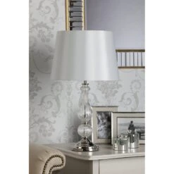 Laura Ashley BRADSHAW Table Lamp Polished Nickel & Ribbed Glass With White Tapered Drum Shade -Laura Ashley bradshaw table lamp polished nickel ribbed glass with white tapered drum shade p24069 44915 image