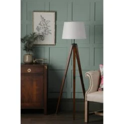 Laura Ashley BURDALE Tripod Floor Lamp | Dark Wood | Antique Brass -Laura Ashley burdale tripod floor lamp dark wood antique brass p24085 45015 image