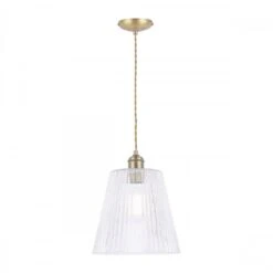 Laura Ashley CALLAGHAN Grand Ceiling Pendant Antique Brass With Tapered Ribbed Glass Shade