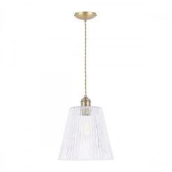 Laura Ashley CALLAGHAN Grand Ceiling Pendant Antique Brass With Tapered Ribbed Glass Shade -Laura Ashley callaghan grand ceiling pendant antique brass with tapered ribbed glass shade p24072 44938 image