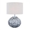 Laura Ashley ELDERDALE Table Lamp Smoked Artisan Glass With Polished Chrome And Pale Grey Drum Shade