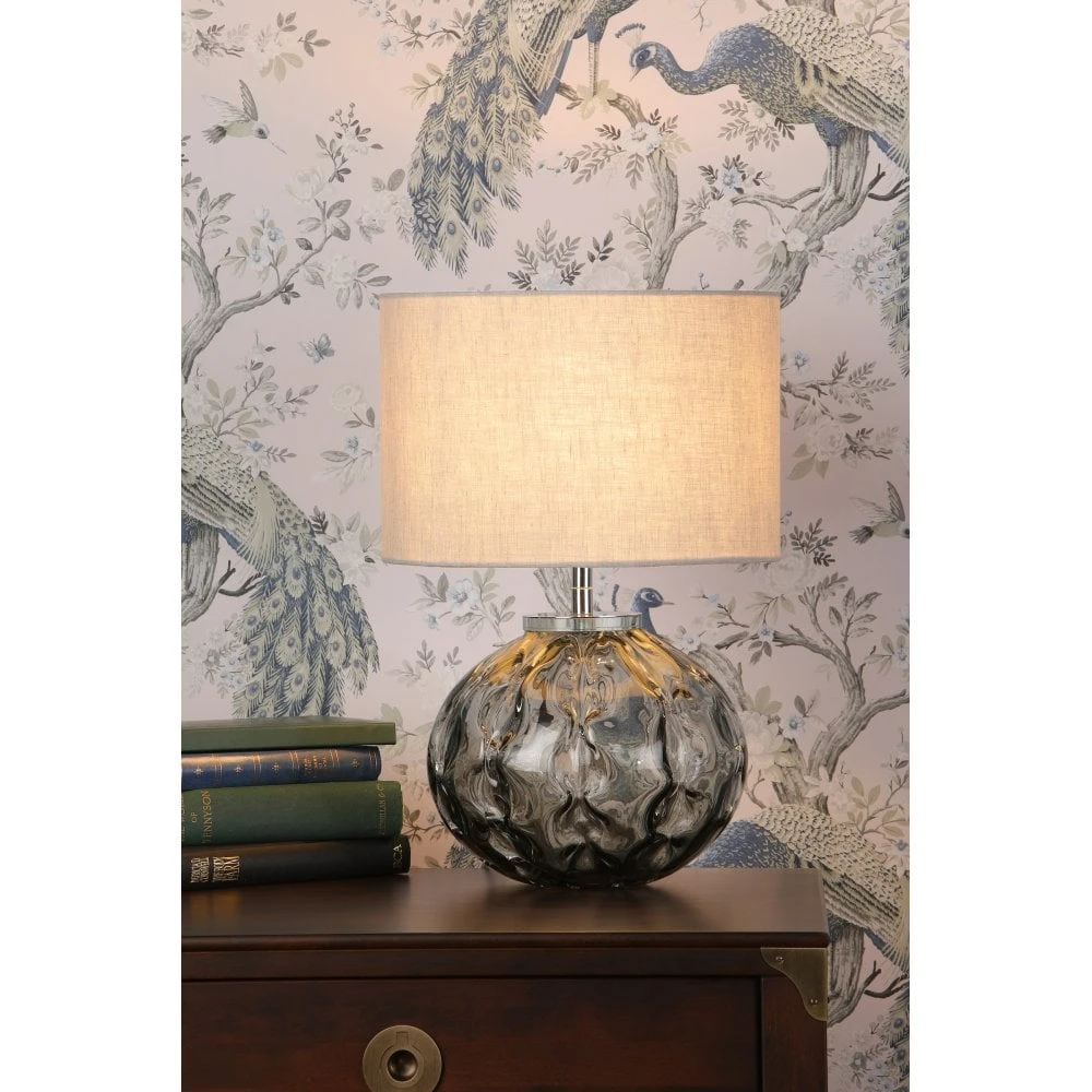 Laura Ashley ELDERDALE Table Lamp Smoked Artisan Glass With Polished Chrome And Pale Grey Drum Shade 2 Laura Ashley ELDERDALE Table Lamp Smoked Artisan Glass With Polished Chrome And Pale Grey Drum Shade - Image 2