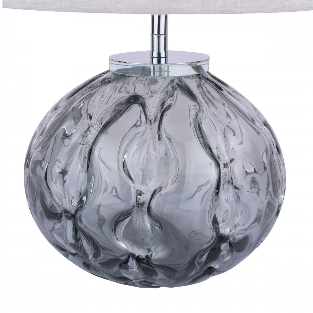 Laura Ashley ELDERDALE Table Lamp Smoked Artisan Glass With Polished Chrome And Pale Grey Drum Shade 3 Laura Ashley ELDERDALE Table Lamp Smoked Artisan Glass With Polished Chrome And Pale Grey Drum Shade - Image 3