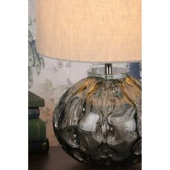 Laura Ashley ELDERDALE Table Lamp Smoked Artisan Glass With Polished Chrome And Pale Grey Drum Shade 10 Laura Ashley ELDERDALE Table Lamp Smoked Artisan Glass With Polished Chrome And Pale Grey Drum Shade -Laura Ashley elderdale table lamp smoked artisan glass with polished chrome and pale grey drum shade p24077 44975 image