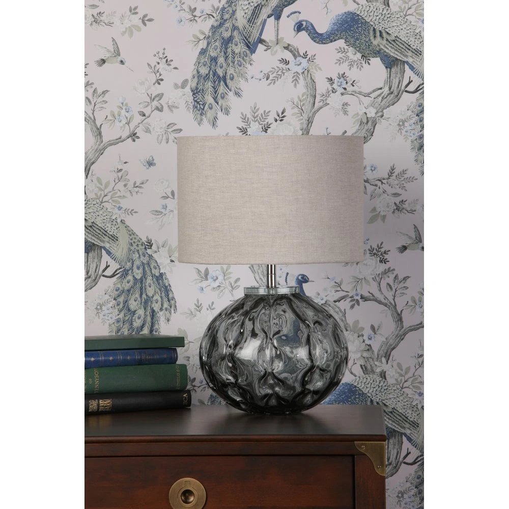 Laura Ashley ELDERDALE Table Lamp Smoked Artisan Glass With Polished Chrome And Pale Grey Drum Shade 7 Laura Ashley ELDERDALE Table Lamp Smoked Artisan Glass With Polished Chrome And Pale Grey Drum Shade - Image 7