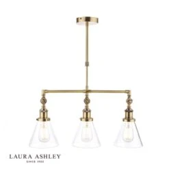 Laura Ashley ISAAC 3 Light Bar Pendant Light | Antique Brass With Glass Shades