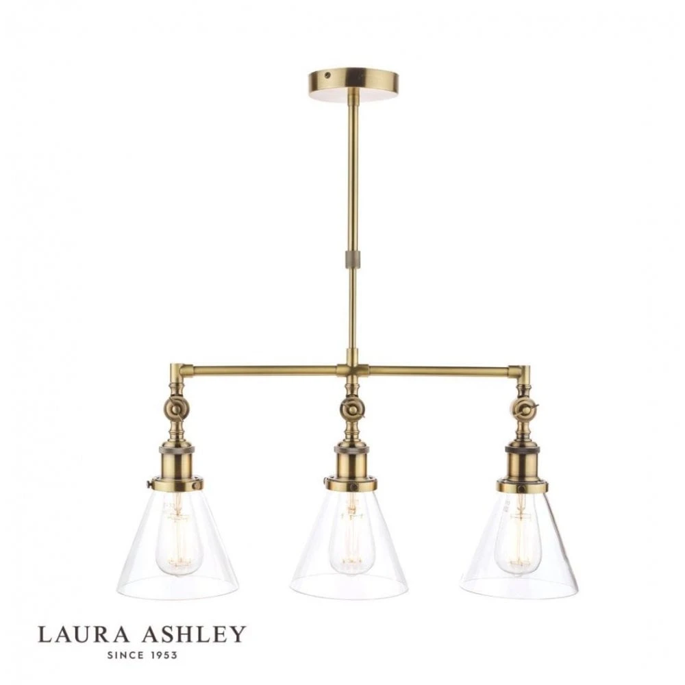 Laura Ashley ISAAC 3 Light Bar Pendant Light | Antique Brass With Glass Shades 1 Laura Ashley ISAAC 3 Light Bar Pendant Light | Antique Brass With Glass Shades