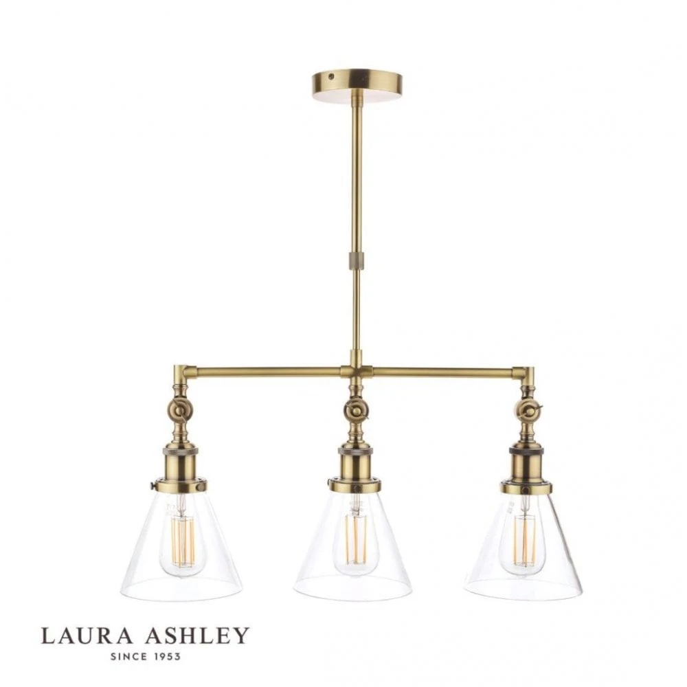 Laura Ashley ISAAC 3 Light Bar Pendant Light | Antique Brass With Glass Shades 2 Laura Ashley ISAAC 3 Light Bar Pendant Light | Antique Brass With Glass Shades - Image 2
