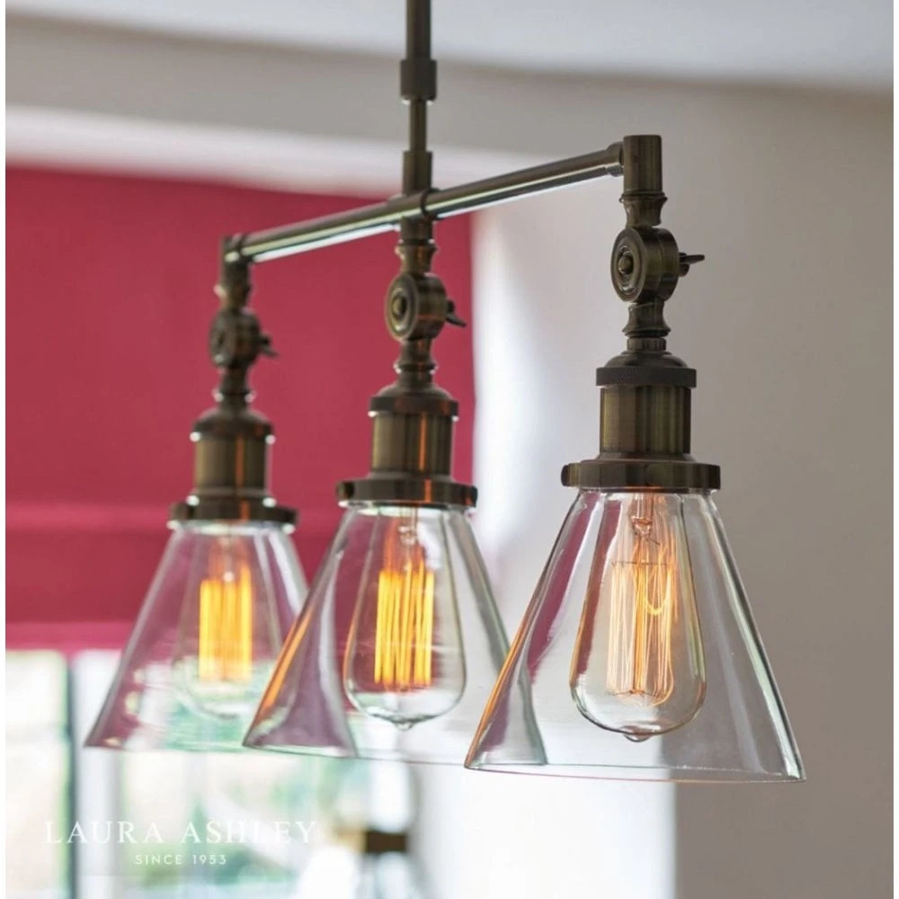 Laura Ashley ISAAC 3 Light Bar Pendant Light | Antique Brass With Glass Shades 6 Laura Ashley ISAAC 3 Light Bar Pendant Light | Antique Brass With Glass Shades - Image 6