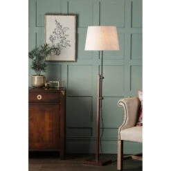 Laura Ashley BURDALE Adjustable Floor Lamp Dark Wood & Industrial Brass Base Only