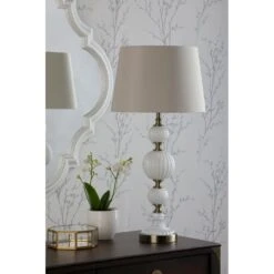 Laura Ashley CROXDEN Table Lamp With White Ribbed Glass & Antique Brass And Ivory Shade -Laura Ashley laura ashley croxden table lamp with white ribbed glass antique brass and ivory shade p24107 44710 image