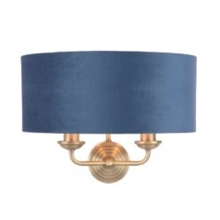 Laura Ashley SORRENTO 2 Light Wall Light Antique Brass & Blue Shade