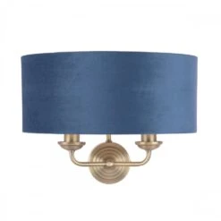 Laura Ashley SORRENTO 2 Light Wall Light Antique Brass & Blue Shade -Laura Ashley laura ashley sorrento 2 light wall light antique brass blue shade p24100 44819 image