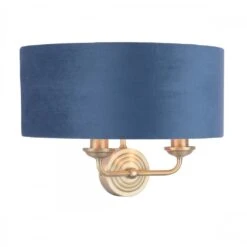 Laura Ashley SORRENTO 2 Light Wall Light Antique Brass & Blue Shade -Laura Ashley laura ashley sorrento 2 light wall light antique brass blue shade p24100 44821 image