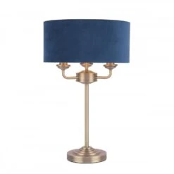 Laura Ashley SORRENTO 3 Light Table Lamp Antique Brass & Blue Shade