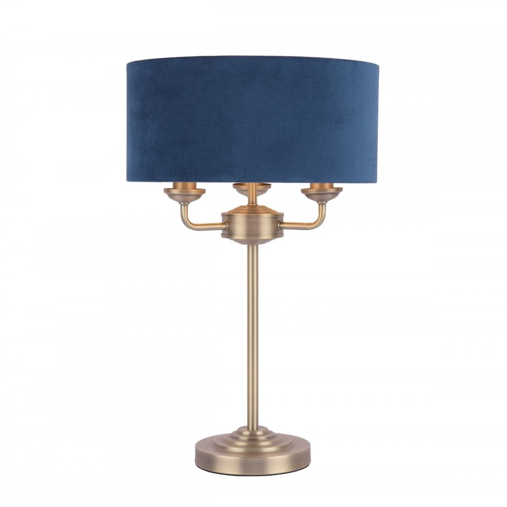 Laura Ashley SORRENTO 3 Light Table Lamp Antique Brass & Blue Shade 1 Laura Ashley SORRENTO 3 Light Table Lamp Antique Brass & Blue Shade