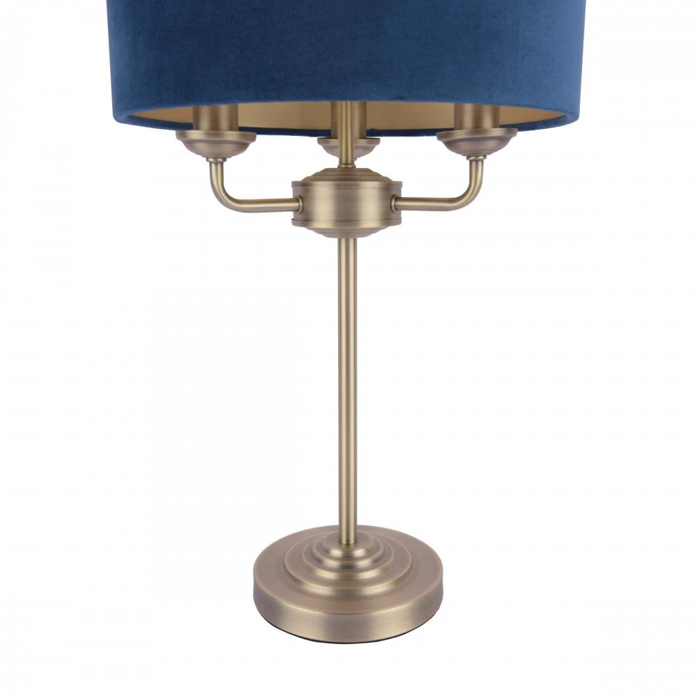 Laura Ashley SORRENTO 3 Light Table Lamp Antique Brass & Blue Shade 5 Laura Ashley SORRENTO 3 Light Table Lamp Antique Brass & Blue Shade - Image 5