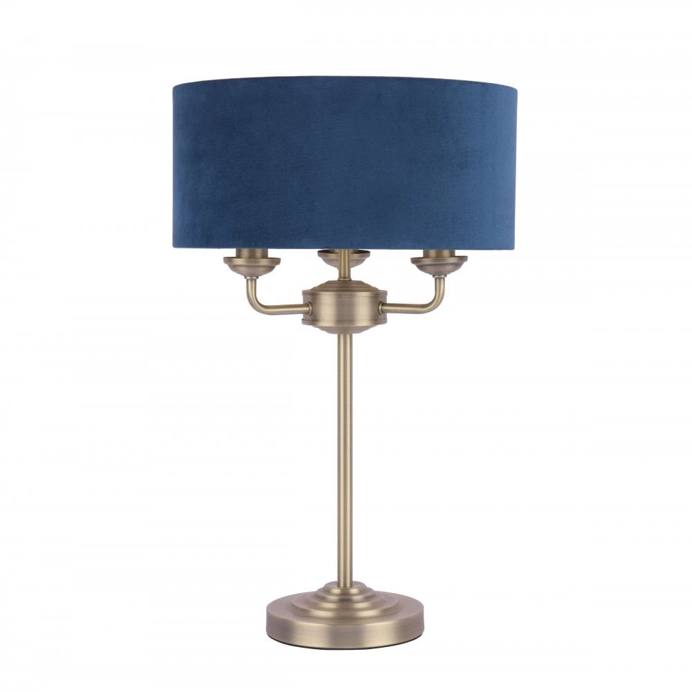 Laura Ashley SORRENTO 3 Light Table Lamp Antique Brass & Blue Shade 6 Laura Ashley SORRENTO 3 Light Table Lamp Antique Brass & Blue Shade - Image 6