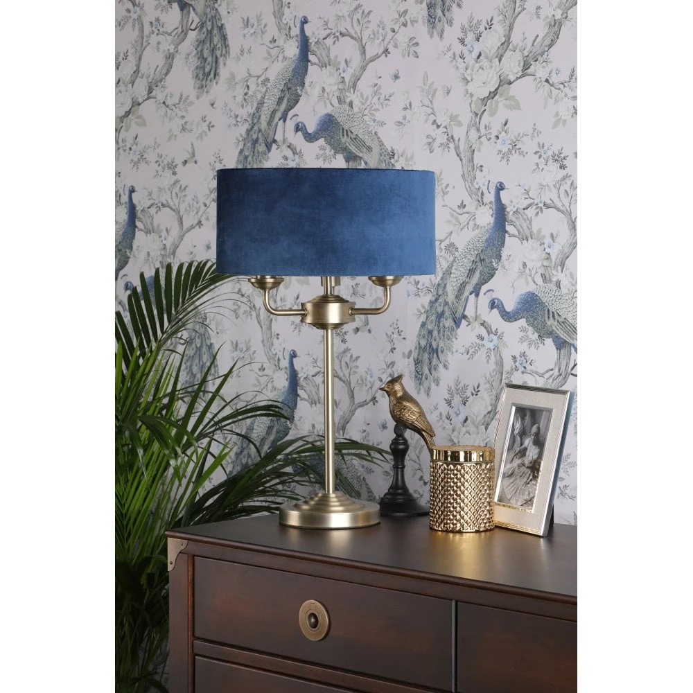 Laura Ashley SORRENTO 3 Light Table Lamp Antique Brass & Blue Shade 7 Laura Ashley SORRENTO 3 Light Table Lamp Antique Brass & Blue Shade - Image 7