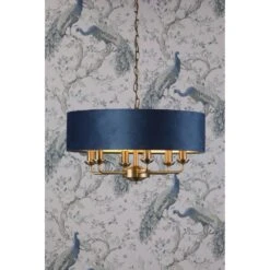 Laura Ashley SORRENTO 6 Light Pendant Antique Brass & Blue Shade -Laura Ashley laura ashley sorrento 6 light pendant antique brass blue shade p24099 44764 image