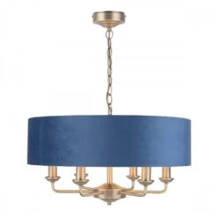 Laura Ashley SORRENTO 6 Light Pendant Antique Brass & Blue Shade