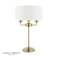 Laura Ashley SORRENTO 3 Light Table Lamp | Antique Brass | Ivory Shade