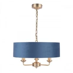 Laura Ashley SORRENTO Ceiling Pendant | Antique Brass | Wraparound Dark Blue Velvet Shade | 3 Light