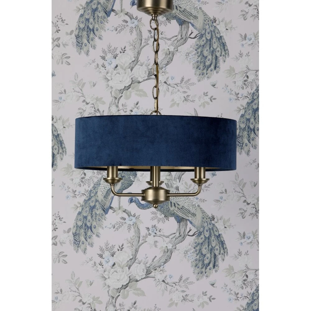 Laura Ashley SORRENTO Ceiling Pendant | Antique Brass | Wraparound Dark Blue Velvet Shade | 3 Light 5 Laura Ashley SORRENTO Ceiling Pendant | Antique Brass | Wraparound Dark Blue Velvet Shade | 3 Light - Image 5