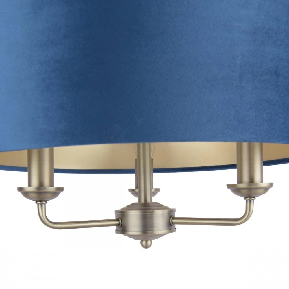 Laura Ashley SORRENTO Ceiling Pendant | Antique Brass | Wraparound Dark Blue Velvet Shade | 3 Light 6 Laura Ashley SORRENTO Ceiling Pendant | Antique Brass | Wraparound Dark Blue Velvet Shade | 3 Light - Image 6