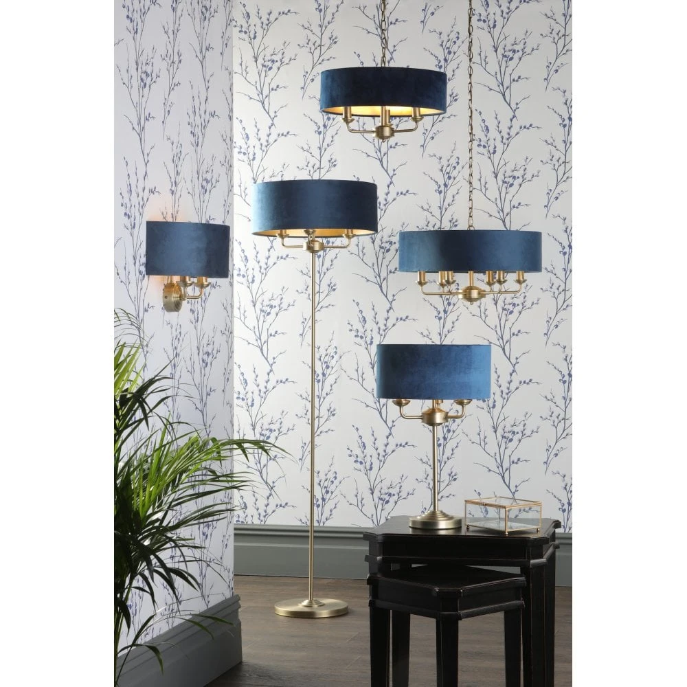 Laura Ashley SORRENTO Ceiling Pendant | Antique Brass | Wraparound Dark Blue Velvet Shade | 3 Light 8 Laura Ashley SORRENTO Ceiling Pendant | Antique Brass | Wraparound Dark Blue Velvet Shade | 3 Light - Image 8