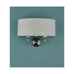 Laura Ashley SORRENTO Polished Nickel 2 Light Wall Light | Silver Shade -Laura Ashley sorrento polished nickel 2 light wall light silver shade p20378 40047 image
