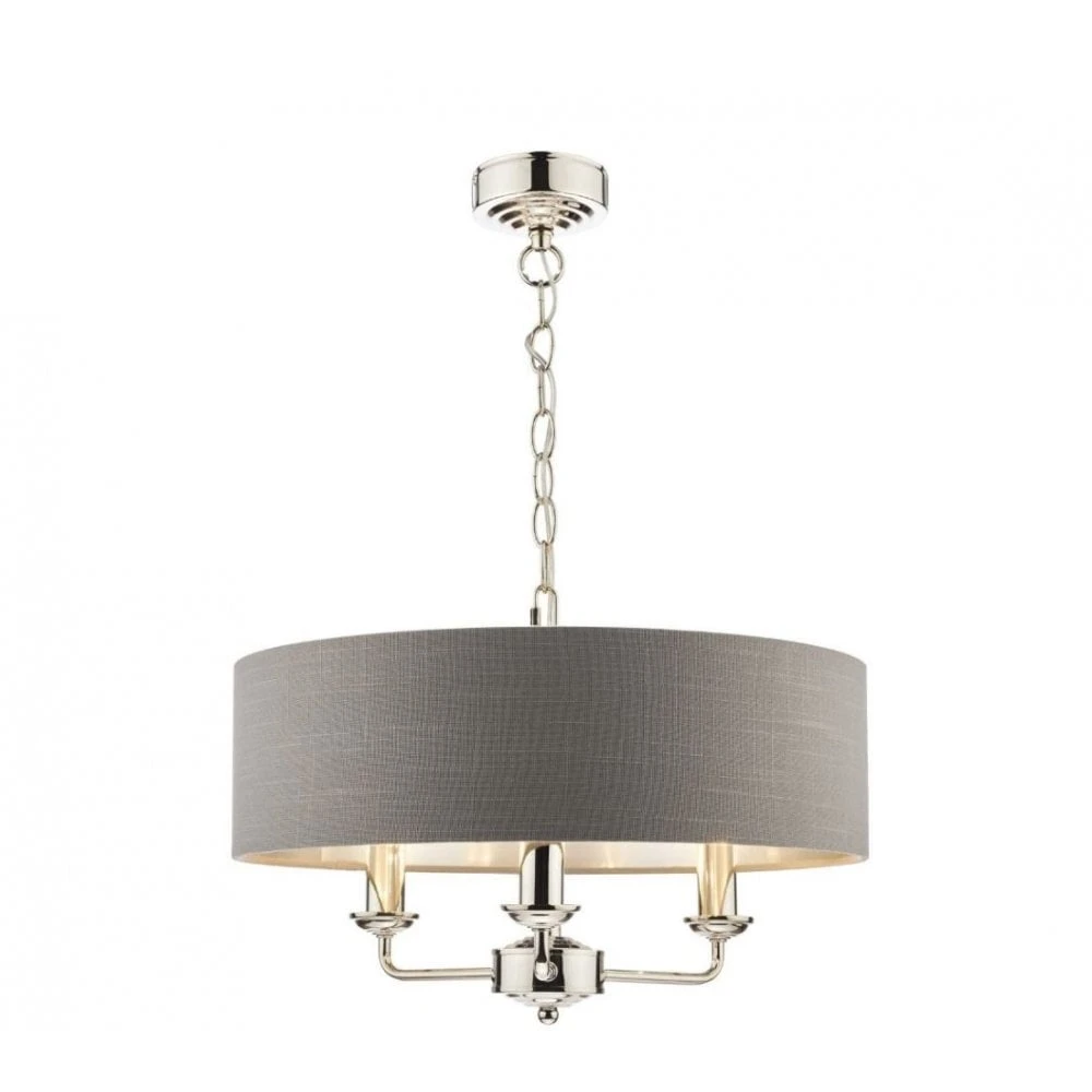 Laura Ashley SORRENTO Polished Nickel 3 Light Armed Fitting Ceiling Light | Charcoal Shade 1 Laura Ashley SORRENTO Polished Nickel 3 Light Armed Fitting Ceiling Light | Charcoal Shade