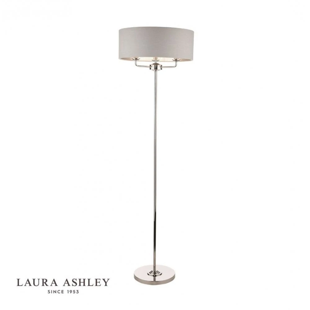 Laura Ashley SORRENTO Polished Nickel 3 Light Floor Lamp | Silver Shade 1 Laura Ashley SORRENTO Polished Nickel 3 Light Floor Lamp | Silver Shade