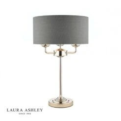 Laura Ashley SORRENTO Polished Nickel 3 Light Table Lamp | Charcoal Shade